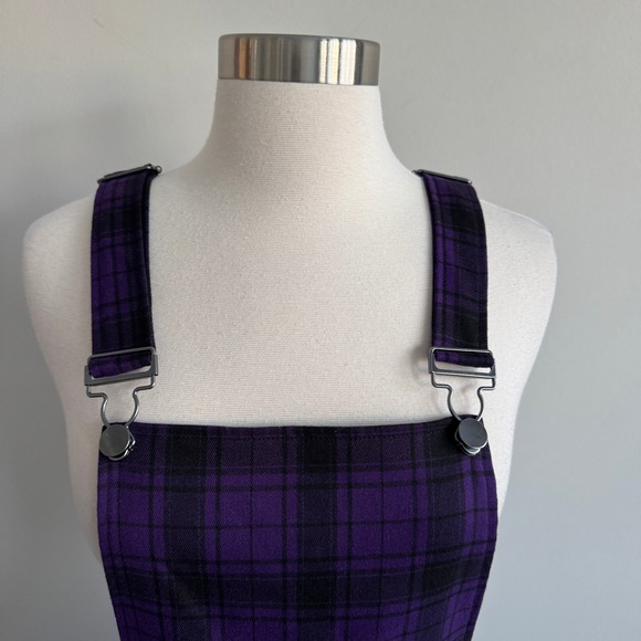 Hot Topic Purple Black Plaid Skater Overall Dress XS Goth Punk - Picture 2 of 7